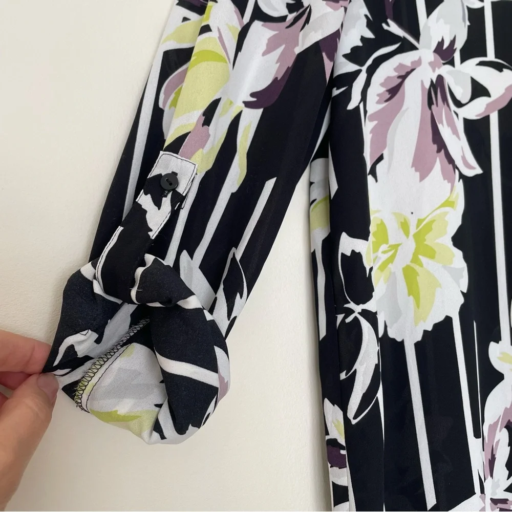 Reitmans Floral Striped Tunic Blouse Medium Side Slits Longline Lightweight - Picture 8 of 12